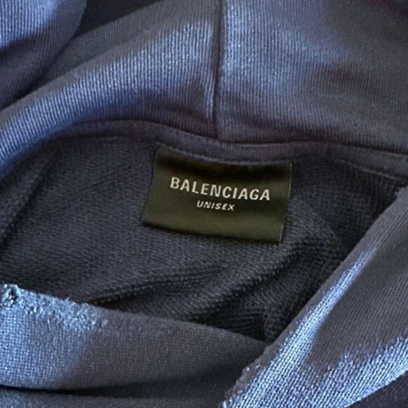 SOLD * Balenciaga Crypto BB Logo Hoodie Washed Blue Unisex Size L - Picture 6 of 10